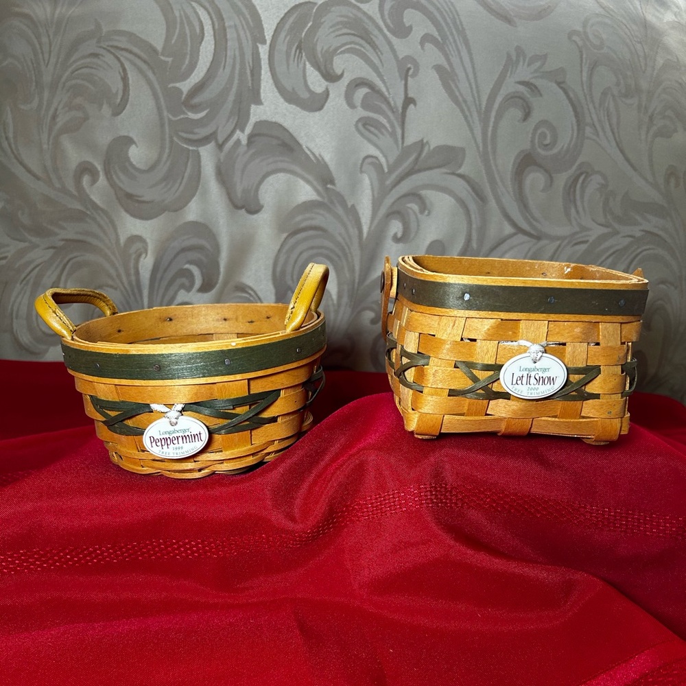 Longaberger Basket Duo- Peppermint Basket & Let It Snow Basket